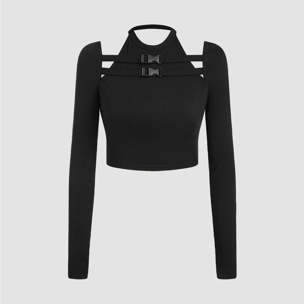 NWOT Cider Long Sleeve Buckle Crop Top - Picture 1 of 3